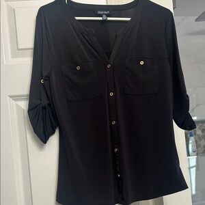 Ellen Tracy Black Button-Down Shirt with Gold Accents